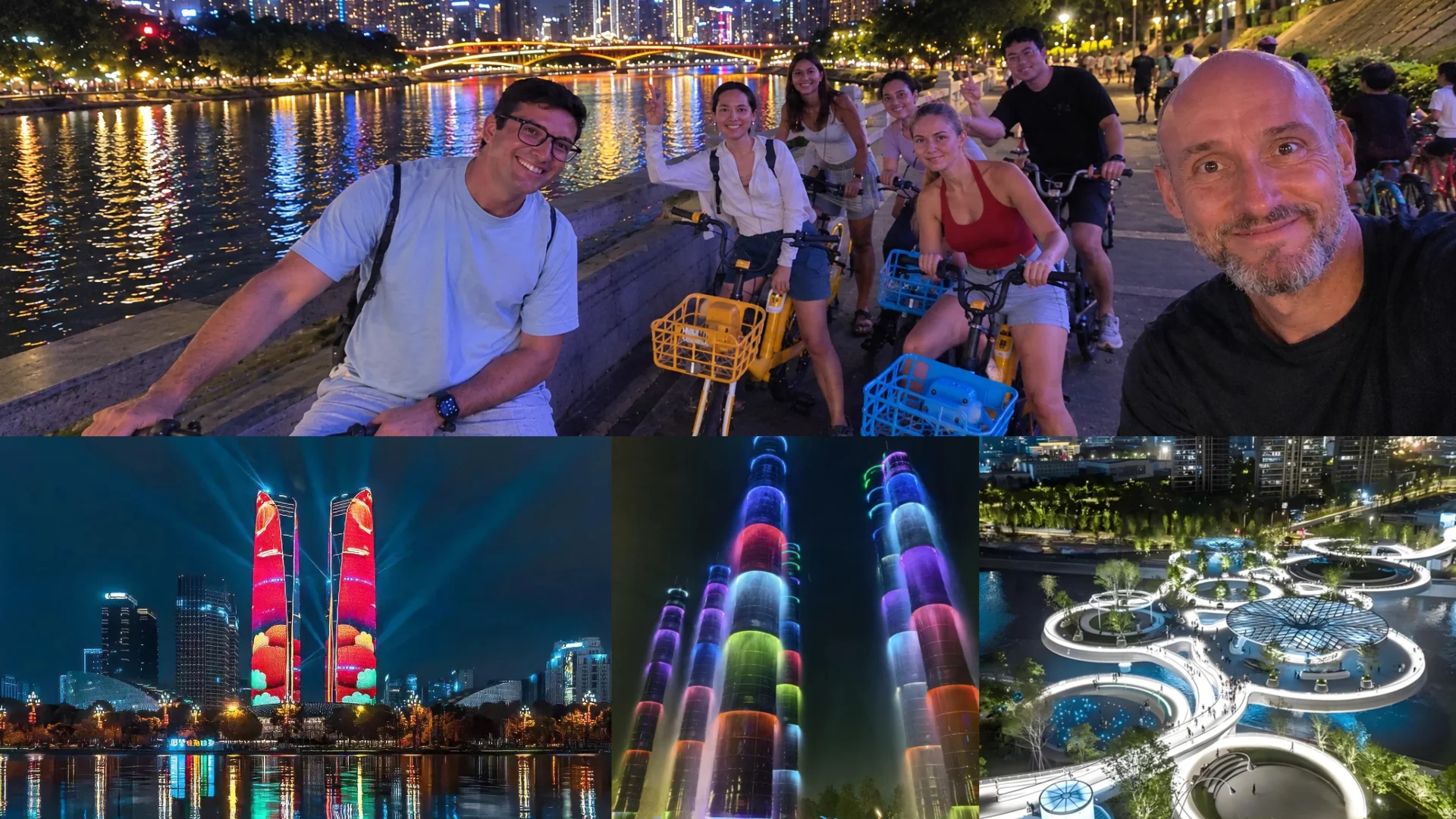 Chengdu Night Bike Tour: Riverside Market, Twin Towers & Bamboo Fountain